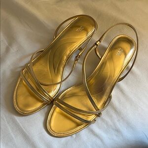 Zara Metallic Gold kitten heel Sandals size 39
